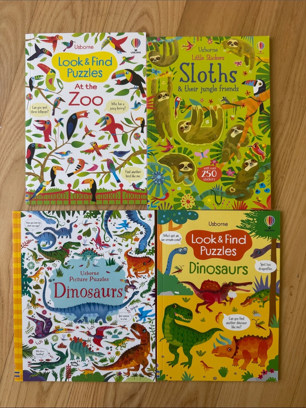 Usborne Activity Book Bundle 4 Look & Find Dinosaur Zoo Sloths Sticker Books